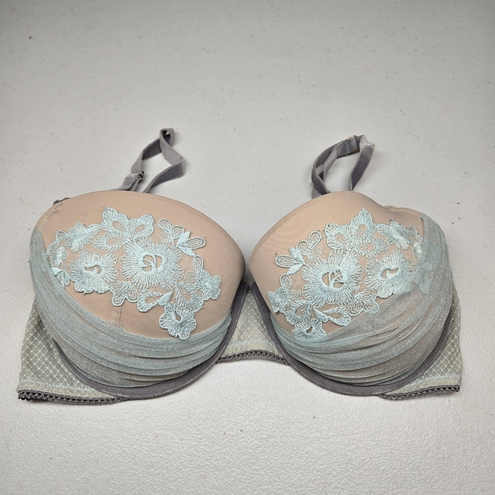 Victoria's‎ Secret Women Bra 34DD Light Blue Nude Floral Dream Angels Underwire